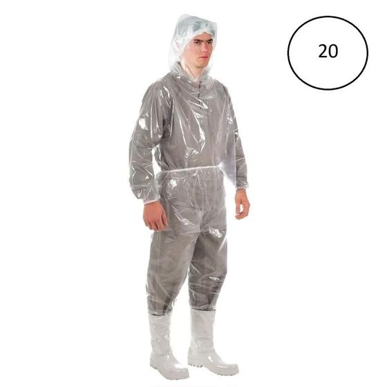 Imagem de Conjunto Capa de Chuva e Calça Transparente com Elástico e Capuz CA 30354/30355 20 Unidades