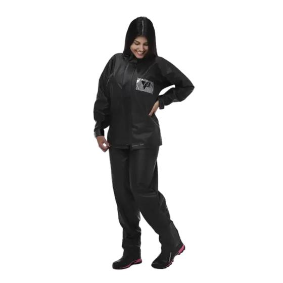 Imagem de Conjunto Capa de Chuva Feminina Motoqueiro Pantaneiro PVC GG Com Gola