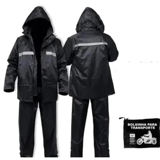 Imagem de Conjunto Capa De Chuva Para Motoqueiros Ciclistas Impermeável Calça Jaqueta Refletiva com Capuz