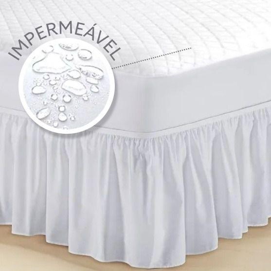 Imagem de Conjunto Capa para Colchão Impermeável Matelada Solteiro + Saia box Solteiro Branco