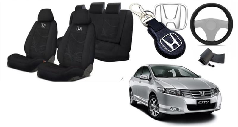 Imagem de Conjunto Capa Tecido Personalizado Honda City 09-16 + Volante + Chaveiro