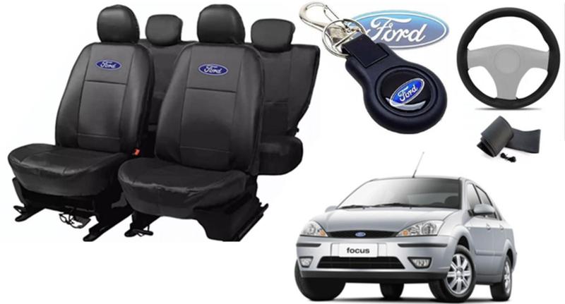 Imagem de Conjunto Capas Couro Ford Focus 2001-2010 + Volante e Chaveiro - Design Duradouro