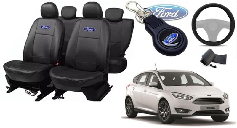 Imagem de Conjunto Capas Couro Ford Focus 2015-2019 + Volante e Chaveiro - Elegância Premium