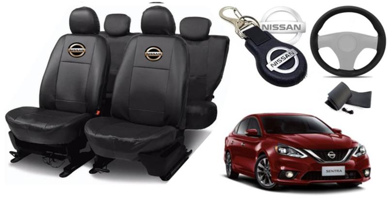 Imagem de Conjunto Capas de Couro Nissan Sentra 2020 + Capa de Volante + Chaveiro Nissan