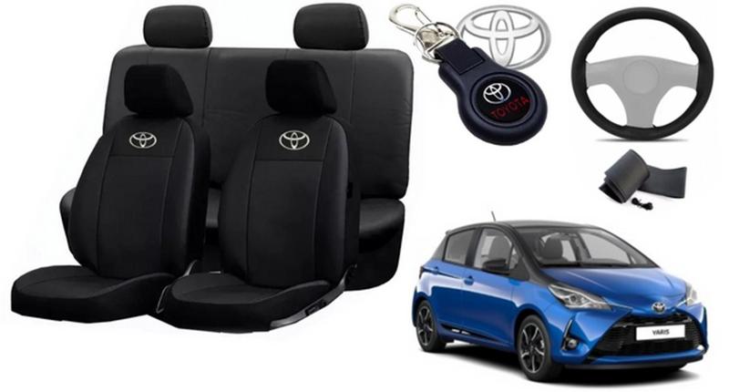 Imagem de Conjunto Capas de Couro Toyota Yaris 2005 + Capa de Volante + Chaveiro Toyota