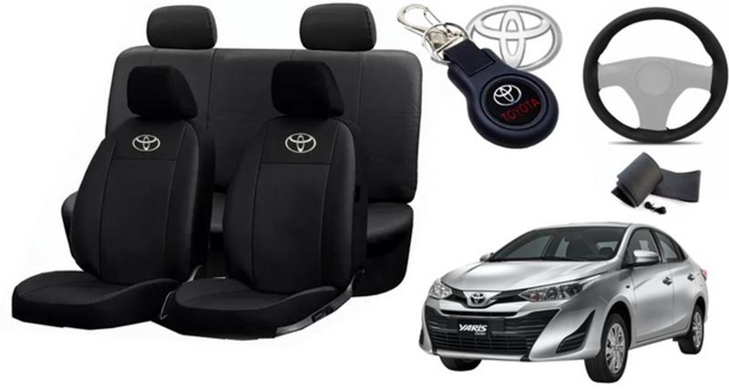 Imagem de Conjunto Capas de Couro Toyota Yaris 2023 + Capa de Volante + Chaveiro Toyota