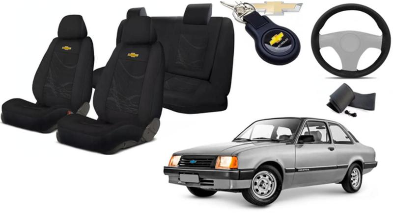 Imagem de Conjunto Capas de Tecido Chevette 1973-1994 + Volante + Chaveiro GM