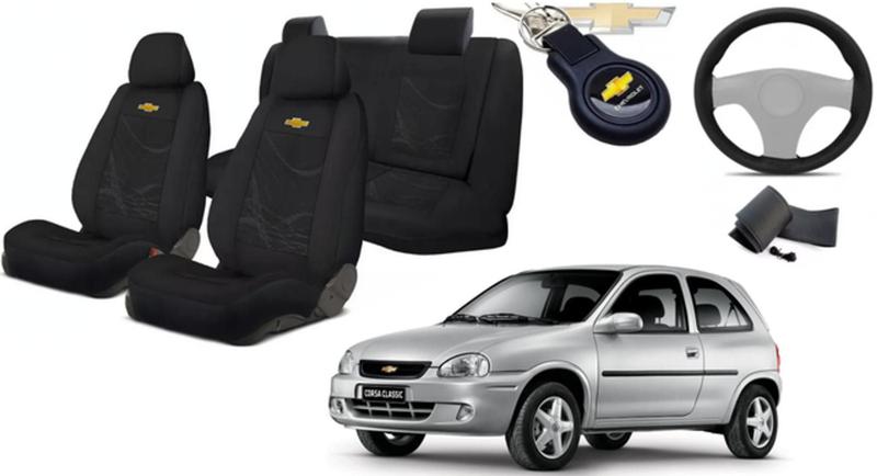 Imagem de Conjunto Capas Tecido Elegantes Corsa 1995+2010 + Volante + Chaveiro GM