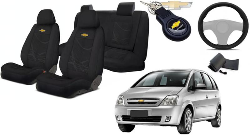 Imagem de Conjunto Capas Tecido Elegantes Meriva 2001+2012 + Volante + Chaveiro GM