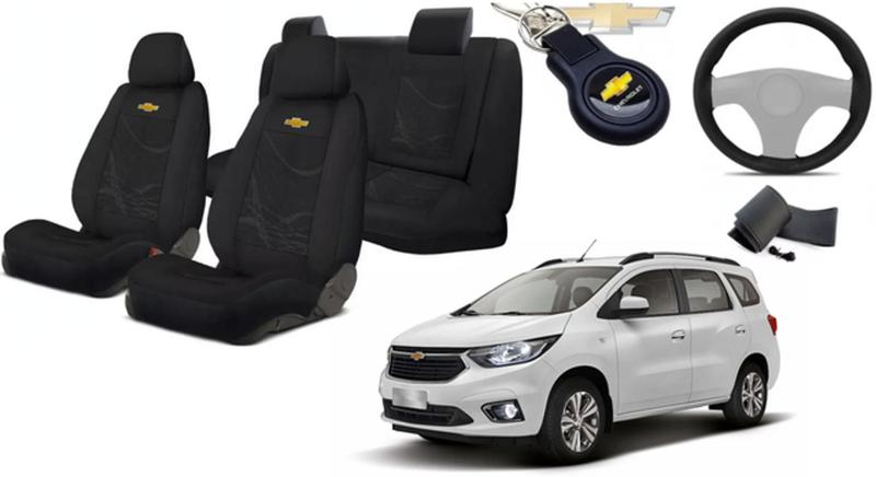 Imagem de Conjunto Capas Tecido Elegantes Spin 2012 a 2023 + Volante + Chaveiro GM