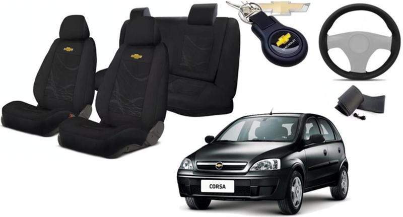 Imagem de Conjunto Capas Tecido Inovadoras Corsa 2003+2012 + Volante + Chaveiro GM