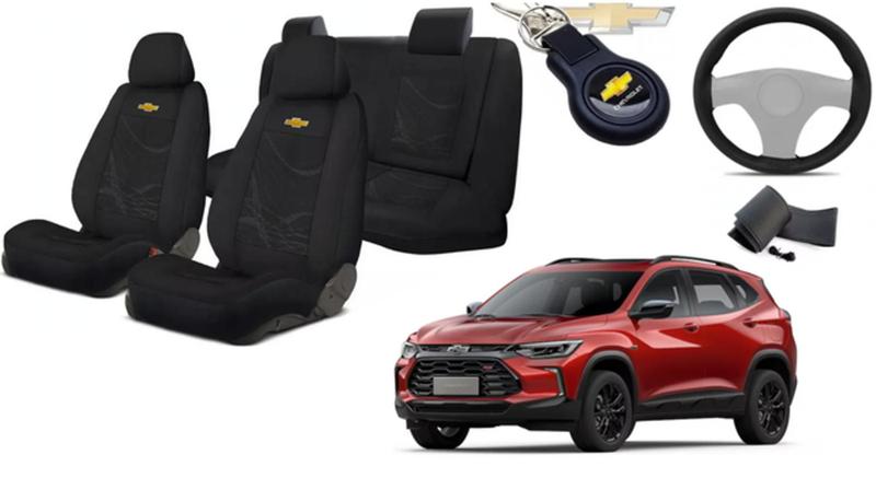 Imagem de Conjunto Capas Tecido Inovadoras Tracker 2013 a 2023 + Volante + Chaveiro GM