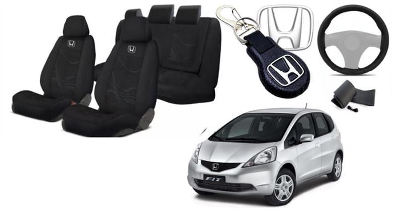 Imagem de Conjunto Capas Tecido Personalizado Assentos Estofado Honda Fit 03-08 + Volante + Chaveiro