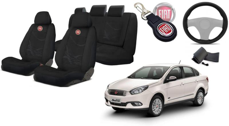 Imagem de Conjunto Capas Tecido Premium Bancos Gran Siena '12-'21 + Volante + Chaveiro - Adaptável