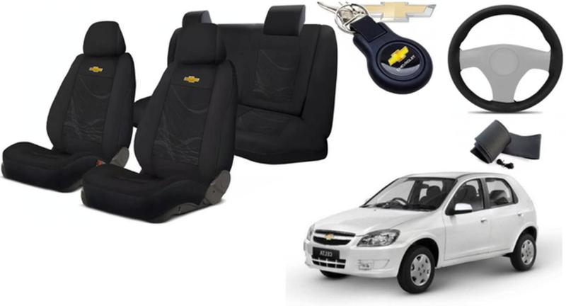 Imagem de Conjunto Capas Tecido Premium Celta 2000-2015 + Volante + Chaveiro GM