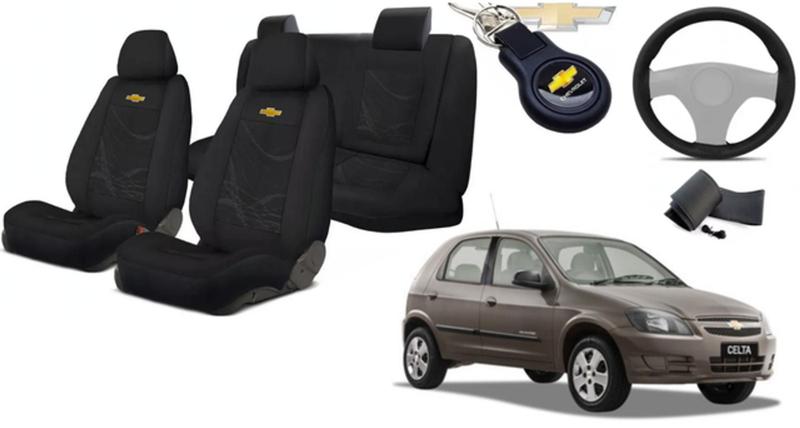 Imagem de Conjunto Capas Tecido Premium Celta 2008-2015 + Volante + Chaveiro GM