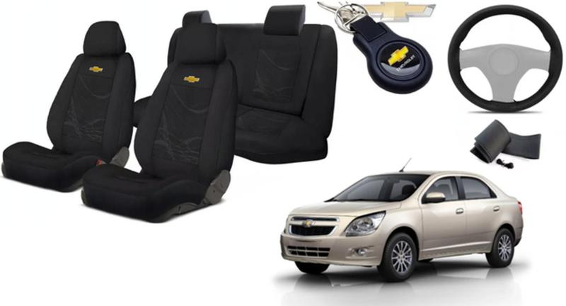 Imagem de Conjunto Capas Tecido Premium Cobalt 2011+2016 + Volante + Chaveiro GM