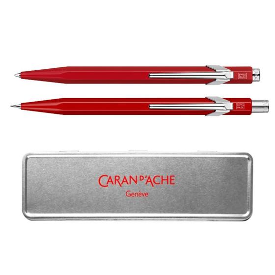 Imagem de Conjunto Caran d'Ache Caneta + Lapiseira Classic Vermelho + Estojo Metálico