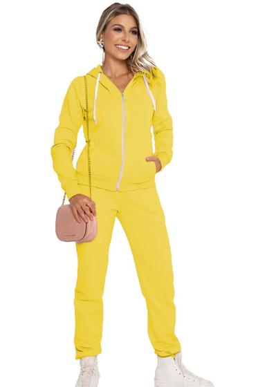 Imagem de Conjunto casaco blusa moletom com capuz + calça moletom Flanelado Com Capuz