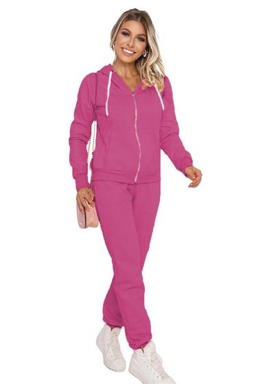 Imagem de Conjunto casaco blusa moletom com capuz + calça moletom Flanelado Com Capuz