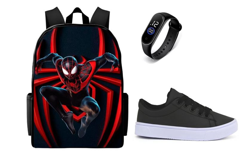 Imagem de Conjunto Casual Escolar masculino Bolsa Mais Tenis E Relogio Top Led