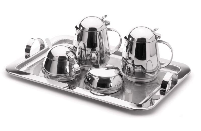 Imagem de Conjunto Chá Café Inox Lyr 6 Peças Bandeja Bules Mesa Servir Açucareiro Mesa Kit Completo Aço Inoxidavel