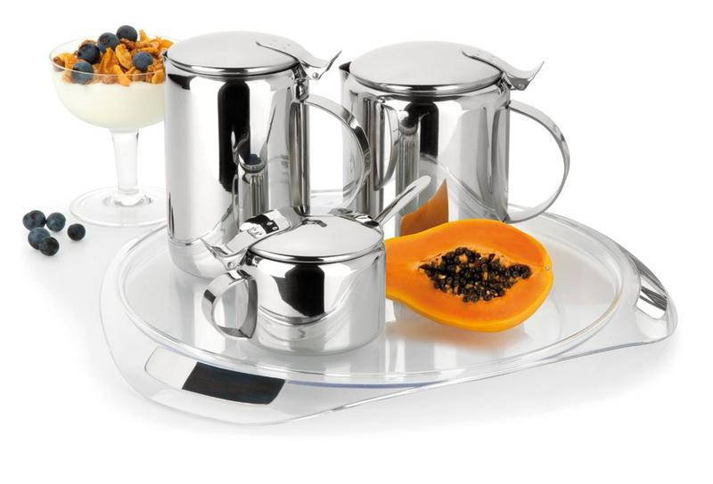 Imagem de Conjunto chá e café vision - 2 bules, 1 bandeja, 1 colher e 1 açucareiro - 5 pçs forma inox 800162-5