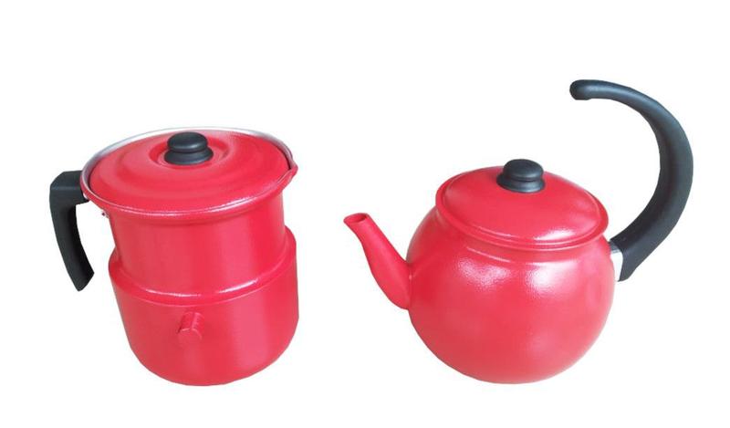 Imagem de Conjunto Chaleira 2L E Leiteira  C/ Apito Vermelho 1,6L Extang