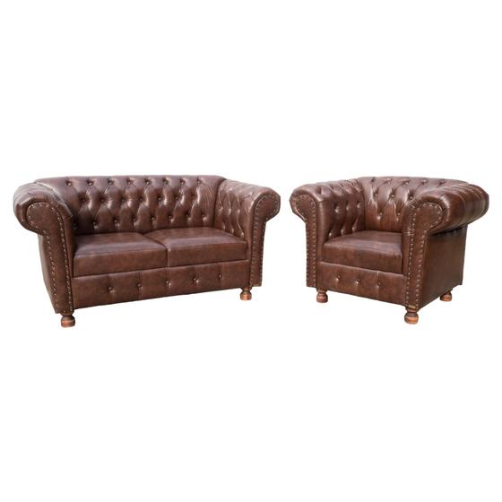 Conjunto Chesterfield Namoradeira + Poltrona Luiz XV Corano Marrom Menor preço em Conjunto Chesterfield Namoradeira + Poltrona Luiz XV Corano Marrom