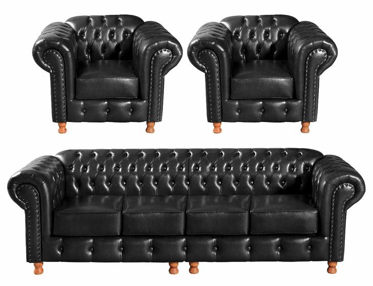 Imagem de Conjunto Chesterfield Sofá Luis XV 4 Lugares + 2 Poltronas Colonial Vintage