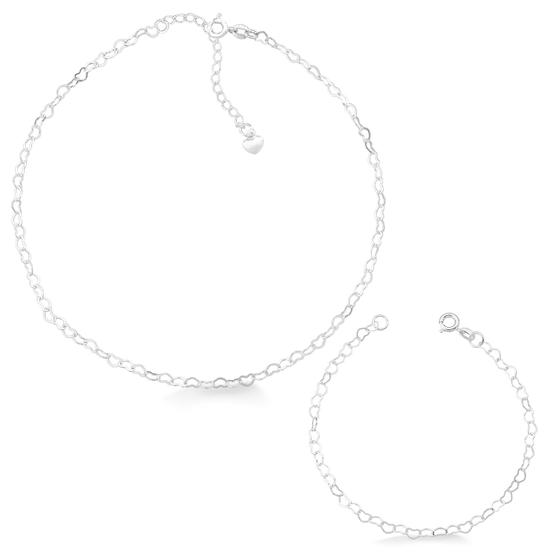 Imagem de Conjunto Choker e Pulseira Elos de Corações Prata 925