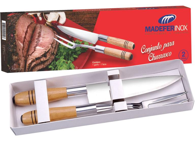 Imagem de Conjunto Churrasco 2 Pç Faca E Garfo Madeira E Inox