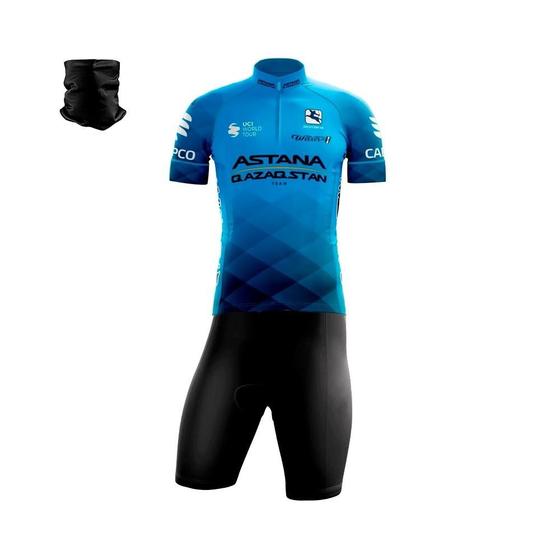 Imagem de Conjunto Ciclismo Bermuda e Camisa GPX Sports Astana Forro Espuma + Bandana