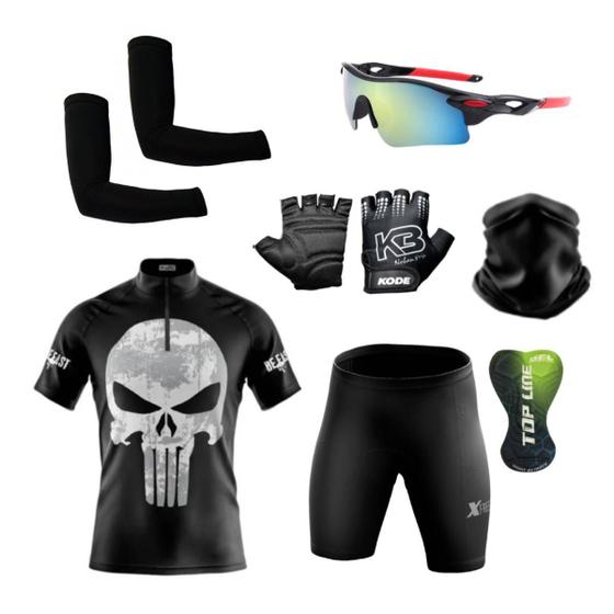 Imagem de Conjunto Ciclismo Camisa e Bermuda +Par de Luvas + Óculos Esportivo +  Par de Manguitos + Bandana