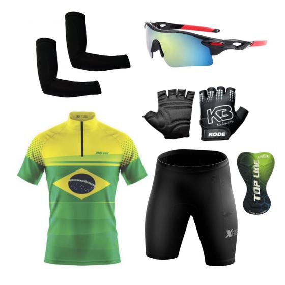 Imagem de Conjunto Ciclismo Camisa e Bermuda + Par de Luvas + Óculos Esportivo + Par de Manguitos
