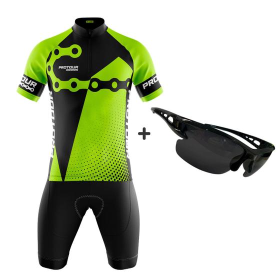 Imagem de Conjunto Ciclismo Masculina MTB Manga Curta Elos Corrente Forro em Espuma