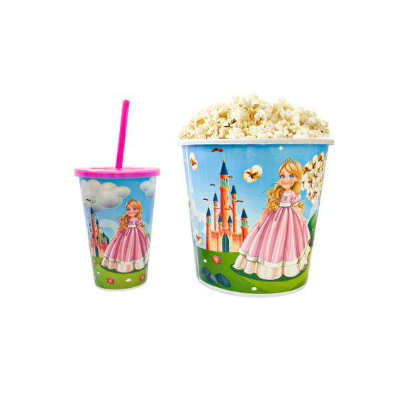 Imagem de Conjunto Cinema Em Casa Balde De Pipoca + Copo Com Tampa 550ml Personalizado Decorativo Séries Filme