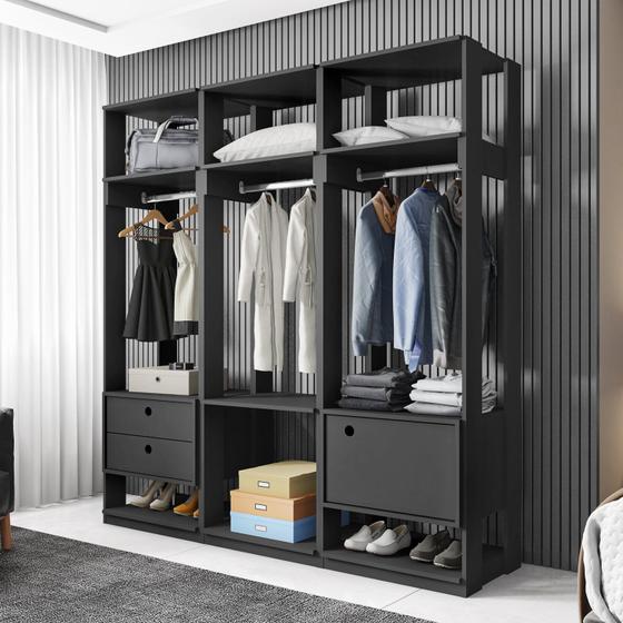 Imagem de Conjunto Closet Modulado com 3 Cabideiros 1 Porta 2 Gavetas Titan Móveis Leão