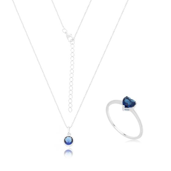 Imagem de Conjunto Colar + Anel Céu Azul Ouro18k Prata925 Garantia Vitalícia