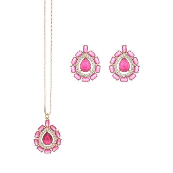 Imagem de Conjunto Colar e Brincos Isla Galerias - Rosa e Cristal