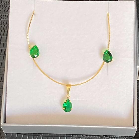 Imagem de Conjunto Colar e brincos turmalina verde - Banhado em Ouro 18k