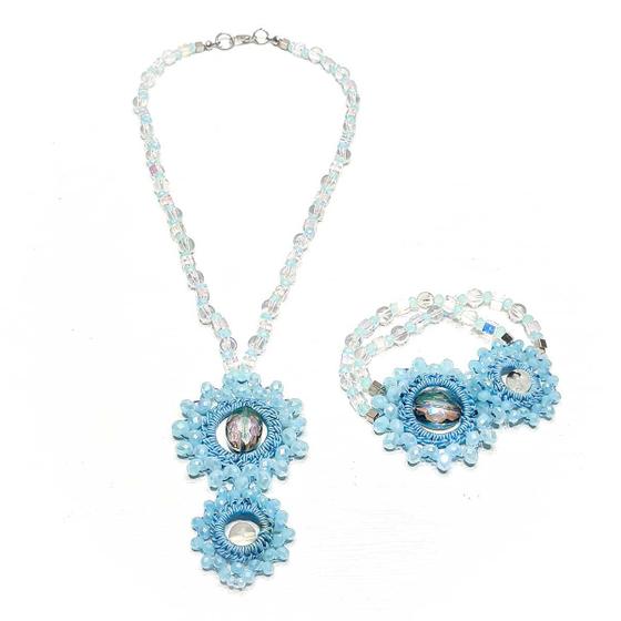 Imagem de Conjunto Colar e Pulseira de Macramê Cristal de Quartzo Lagoa Azul