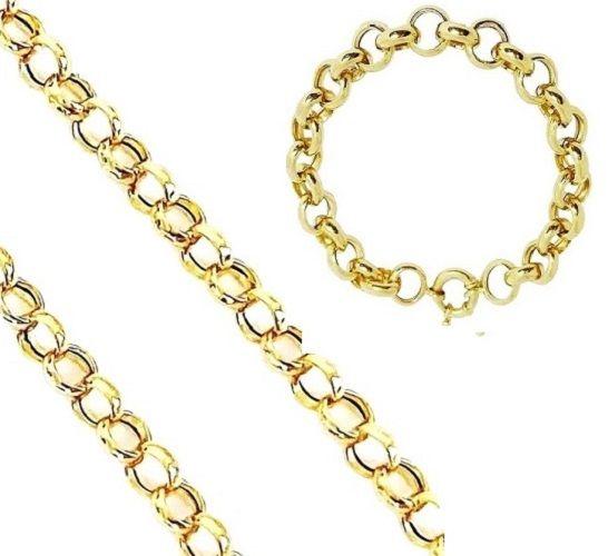 Imagem de Conjunto Colar e Pulseira Elo Português 45cm Feminino Banhada a Ouro