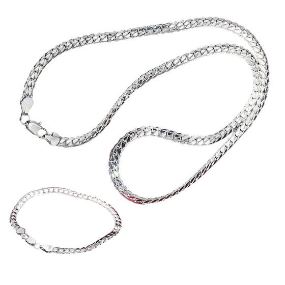 Imagem de Conjunto Colar E Pulseira Grossa Banhada A Prata 925 , Masculino , Feminino , Unissex , Semi Joia