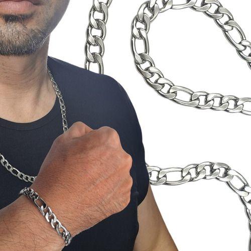 Imagem de Conjunto Colar E Pulseira Prata Aço Inox Vários Modelos