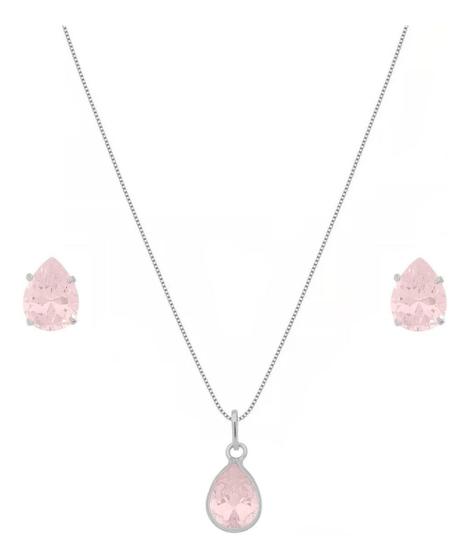 Imagem de Conjunto Colar Feminino + Brinco Prata 925 Zirconia Legítima