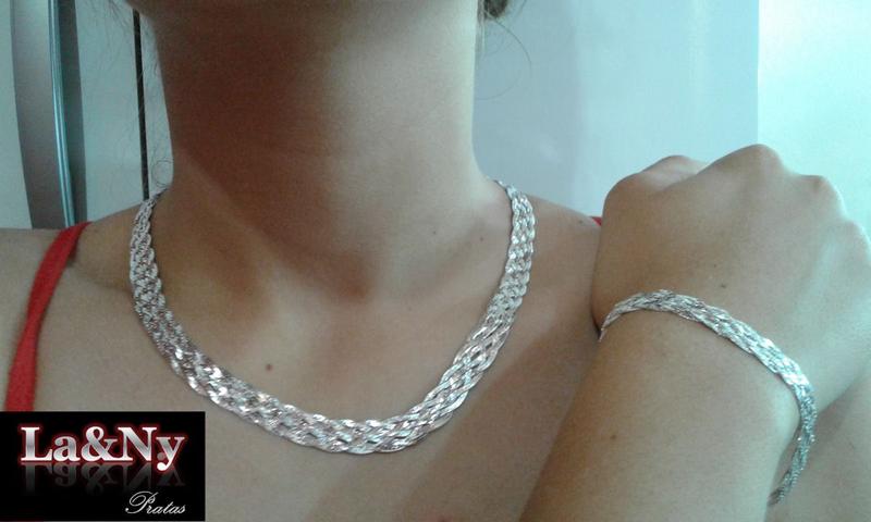 Imagem de Conjunto Colar Pulseira Trasanda Prata 925 6 Fios Estojo