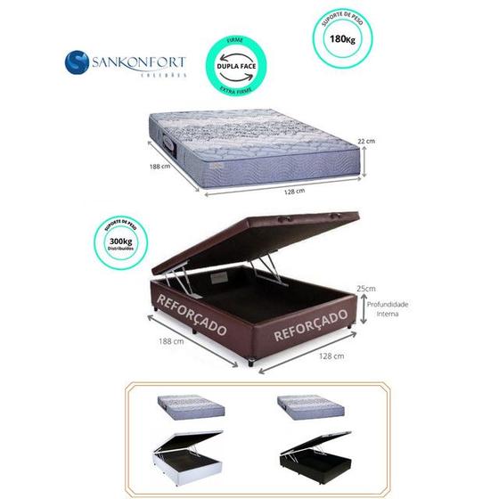 Imagem de Conjunto Colchão Protege Ortopédico Espuma Sanko c/ Cama Box Baú Reforçada Jadmax (128x188x64)