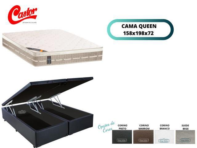 Imagem de Conjunto Colchão Queen Castor Premium Tecnopedic + Cama Box Baú Blindada Jadmax 158x198x72 - Molas Firme - Linha Alta