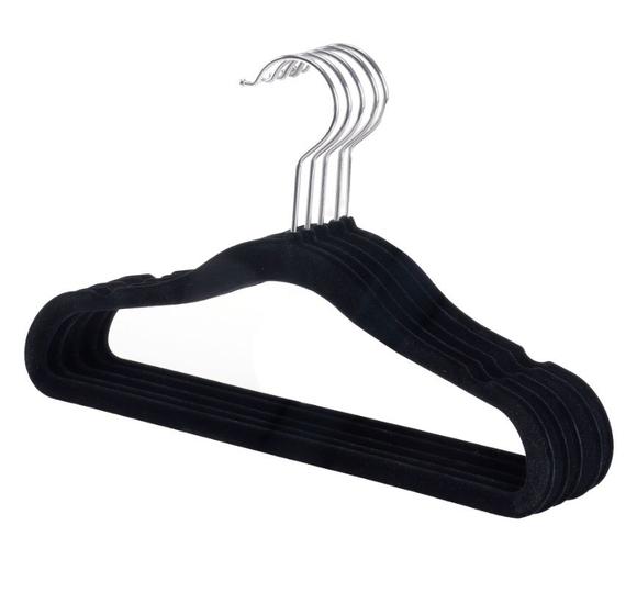 Imagem de Conjunto com 05 Cabides Slim Infantil com Toque Aveludado Preto 30x19cm - Dolce Home